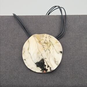 Chicos Big Gold Pendant Necklace Black Cord Statement Bold Gaudy Artsy Metallic